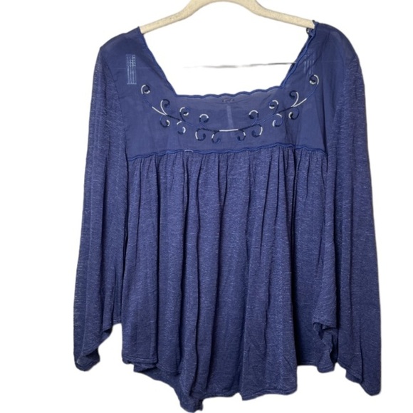 Free People Top Womens Small Bed Of Roses Embroidery Floral Sheer Boho Whimsical - Picture 7 of 10